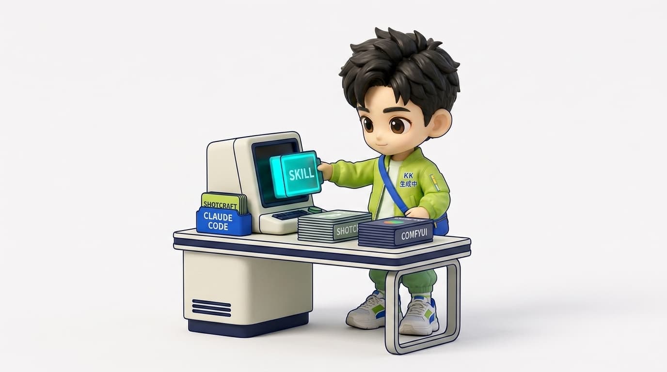 KK 3D 终端剧场:手持发光 Skill 模块插入 Claude Code 终端控制器